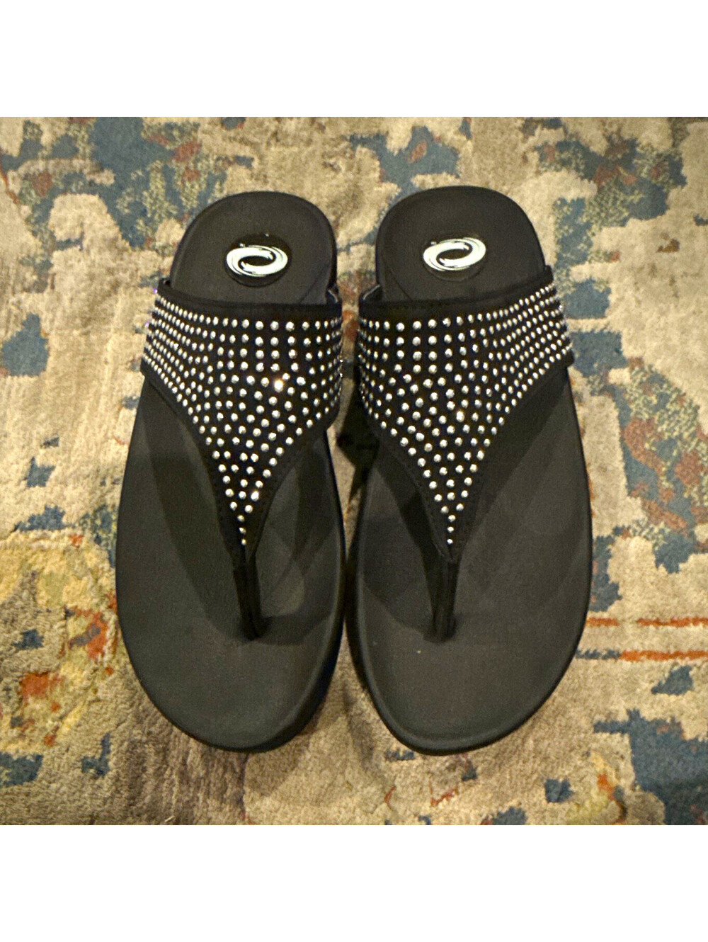 O’Rageous Black Studded Thong Wedge Sandals Women's US 8 Slip-On